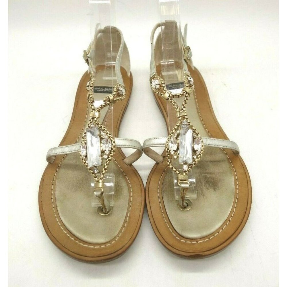 Baldan Italy Silver Jeweled Buckle Slip On Thong Sandals Shoes Women's 36 / 6